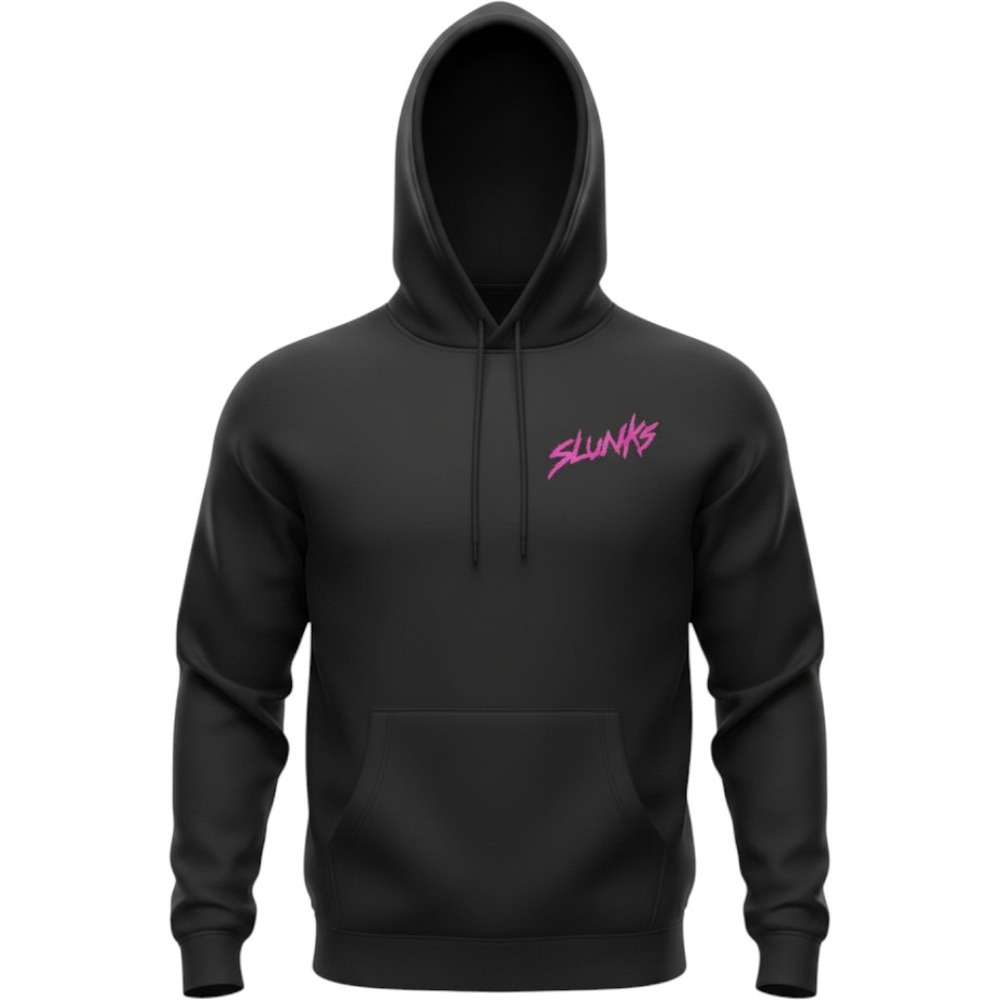 Slunks Mens 2XL Black Pink Globe Graphic Pullover Hoodie PTX18500 Streetwear